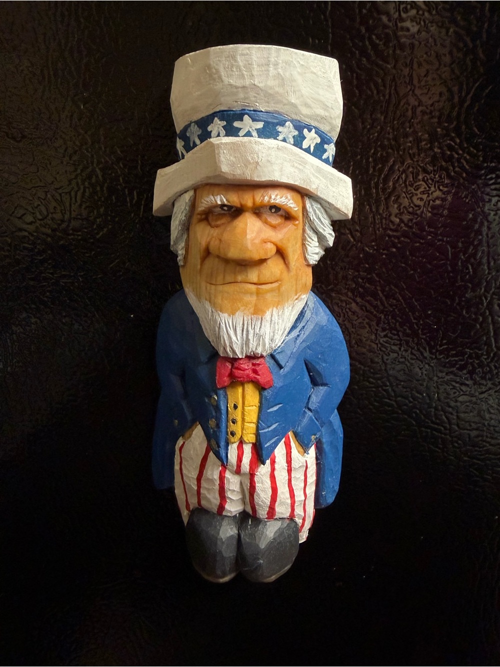 Patriotic Uncle Sam Wood Carving Figurine - Red, White & Blue